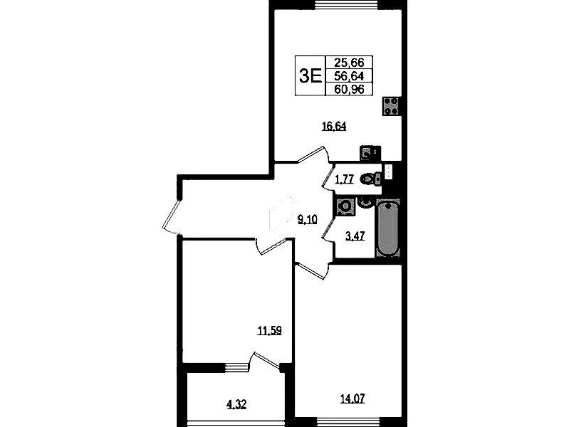 2-комнатная квартира 56.64 м², 1/4 эт., ЖК «Любоград в Стрельне»